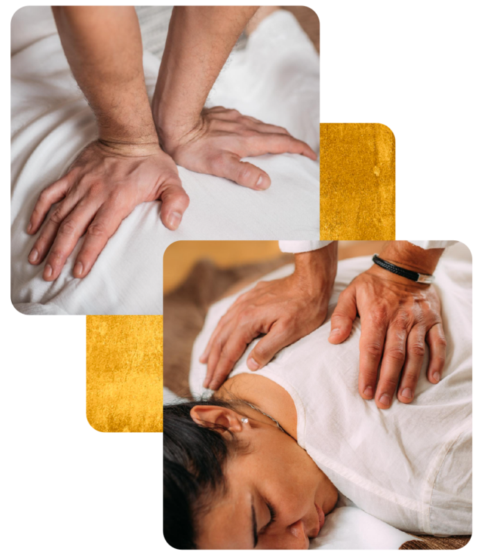 mani di uomo che fanno trattamento shiatsu